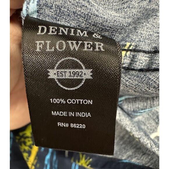 Denim & Flower Mens‎ Size Small Tropical Button Up Hawaiian Vacation Blue - Picture 7 of 7